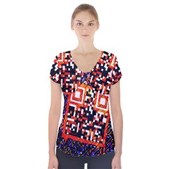 Root Humanity Bar And Qr Code In Flash Orange And Purple Short Sleeve Front Detail Top by WetdryvacsLair