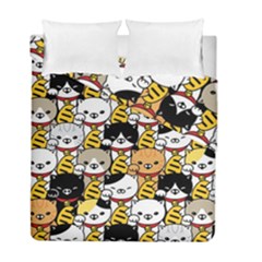 Cat-seamless-pattern-lucky-cat-japan-maneki-neko-vector-kitten-calico-pet-scarf-isolated-repeat-back Duvet Cover Double Side (full/ Double Size) by elchino