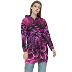 Dahlia-flower-purple-dahlia-petals Women s Long Oversized Pullover Hoodie by Sapixe