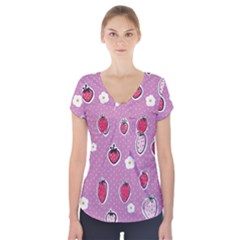 Juicy Strawberries Short Sleeve Front Detail Top by SychEva