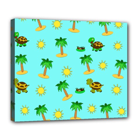 Turtle And Palm On Blue Pattern Deluxe Canvas 24  X 20  (stretched) by Daria3107