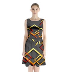 Modern Geometry Sleeveless Waist Tie Chiffon Dress by Sparkle