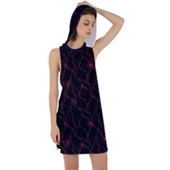 Pink Abstract Flowers With Splashes On A Dark Background  Abstract Print Racer Back Hoodie Dress by SychEva