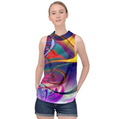 Colorful Rainbow Modern Paint Pattern 13 High Neck Satin Top by DinkovaArt