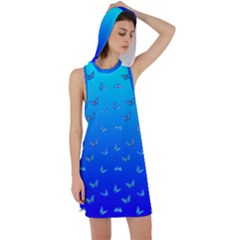 Butterflies At Blue, Two Color Tone Gradient Racer Back Hoodie Dress by Casemiro