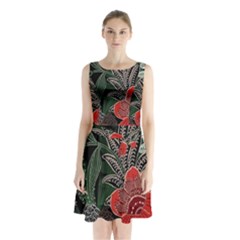 Floral Sleeveless Waist Tie Chiffon Dress by Sparkle