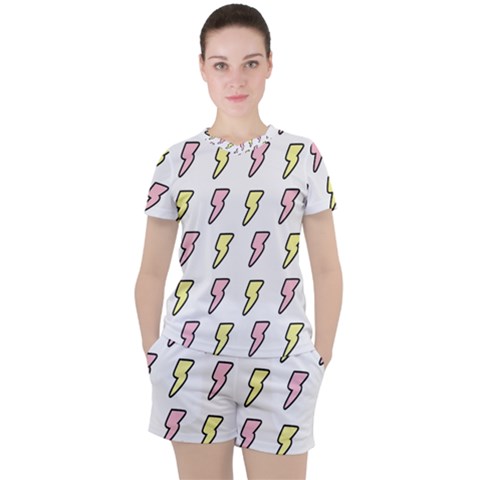 Pattern Cute Flash Design Women s Tee And Shorts Set by brightlightarts