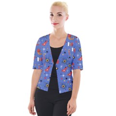 Blue 50s Cropped Button Cardigan by InPlainSightStyle