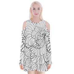Mono Swirls Velvet Long Sleeve Shoulder Cutout Dress by kaleidomarblingart