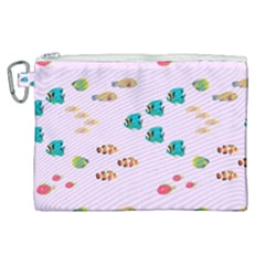 Marine Fish Multicolored On A Pink Background Canvas Cosmetic Bag (xl) by SychEva
