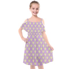 Yellow Hearts On A Light Purple Background Kids  Cut Out Shoulders Chiffon Dress by SychEva
