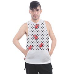 Red Vector Roses And Black Polka Dots Pattern Men s Sleeveless Hoodie by Casemiro