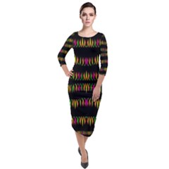 Candle Lights In Warm Cozy Festive Style Quarter Sleeve Midi Velour Bodycon Dress by pepitasart