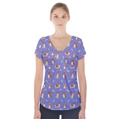 Cute Corgi Dogs Short Sleeve Front Detail Top by SychEva
