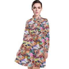 Retro Color Long Sleeve Chiffon Shirt Dress by Sparkle