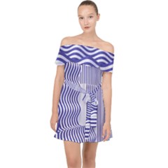 Illusion Waves Pattern Off Shoulder Chiffon Dress by Sparkle
