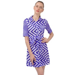 Illusion Waves Pattern Belted Shirt Dress by Sparkle