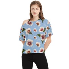 Hibiscus Flowers One Shoulder Cut Out Tee by SychEva