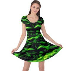 Green  Waves Abstract Series No3 Cap Sleeve Dress by DimitriosArt