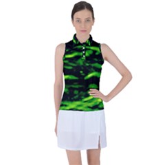 Green  Waves Abstract Series No3 Women s Sleeveless Polo Tee by DimitriosArt