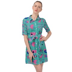 50s Diner Print Mint Green Belted Shirt Dress by InPlainSightStyle