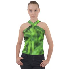 Green Abstract Stars Cross Neck Velour Top by DimitriosArt