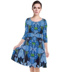 Rare Excotic Blue Flowers In The Forest Of Calm And Peace Quarter Sleeve Waist Band Dress by pepitasart