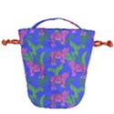 Pink Tigers On A Blue Background Drawstring Bucket Bag View1