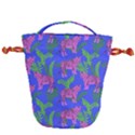 Pink Tigers On A Blue Background Drawstring Bucket Bag View2