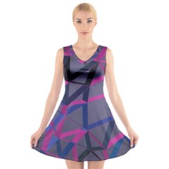 3d Lovely Geo Lines V-neck Sleeveless Dress by Uniqued