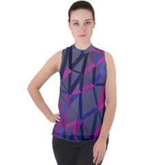 3d Lovely Geo Lines Mock Neck Chiffon Sleeveless Top by Uniqued