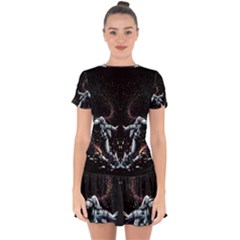 Digital Illusion Drop Hem Mini Chiffon Dress by Sparkle