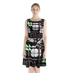 Digital Illusion Sleeveless Waist Tie Chiffon Dress by Sparkle