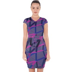 3d Lovely Geo Lines Capsleeve Drawstring Dress  by Uniqued