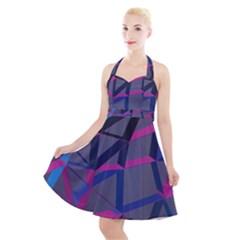 3d Lovely Geo Lines Halter Party Swing Dress  by Uniqued