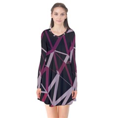 3d Lovely Geo Lines Iii Long Sleeve V-neck Flare Dress by Uniqued