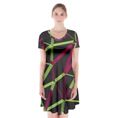 3d Lovely Geo Lines X Short Sleeve V-neck Flare Dress by Uniqued