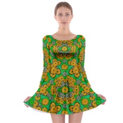 Stars Of Decorative Colorful And Peaceful  Flowers Long Sleeve Skater Dress by pepitasart