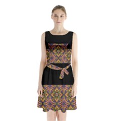 Digitaldesign Sleeveless Waist Tie Chiffon Dress by Sparkle