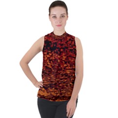 Red Waves Flow Series 2 Mock Neck Chiffon Sleeveless Top by DimitriosArt