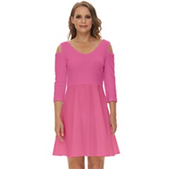 Color French Pink Shoulder Cut Out Zip Up Dress by Kultjers