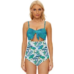 Autumn Mushrooms Blue Knot Front One-piece Swimsuit by VeataAtticus