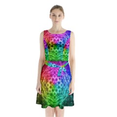 Fractal Design Sleeveless Waist Tie Chiffon Dress by Sparkle