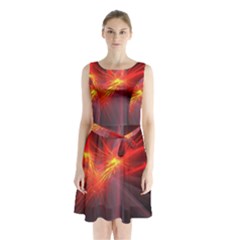Fractal Sleeveless Waist Tie Chiffon Dress by Sparkle