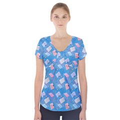 Notepads Pens And Pencils Short Sleeve Front Detail Top by SychEva