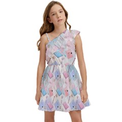 Notepads Pens And Pencils Kids  One Shoulder Party Dress by SychEva