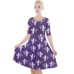 Cupid Pattern Quarter Sleeve A-line Dress by Valentinaart