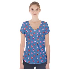 Sweet Hearts Short Sleeve Front Detail Top by SychEva