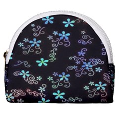 Flowers Pattern Horseshoe Style Canvas Pouch by Sparkle
