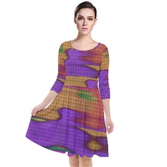 Puzzle Landscape In Beautiful Jigsaw Colors Quarter Sleeve Waist Band Dress by pepitasart